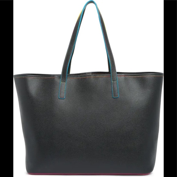 KURT GEIGER LONDON Richmond Shopper Black Tote Bag With Rainbow Lined Stitching - Picture 8 of 9